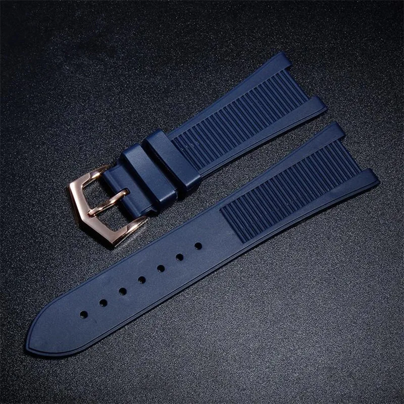 Aukštos kokybės 25mm Mėlyna Sillicone Gumos Watchband Concaved Burną Dirželis&Pin Užsegimas Logotipą PATEK PHILI Nautilus 5712G 7010G Žiūrėti