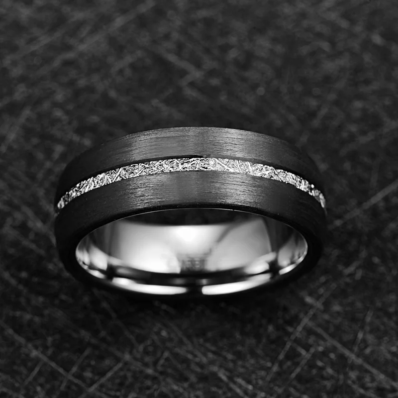BONLAVIE 8mm Plotis Vyrų Volframo Karbido Žiedas Inkrustacijos Anglies Pluošto + Dirbtinė Vermikulitas Volframo Plieno Žiedas Vestuvių Juostoje Žiedas