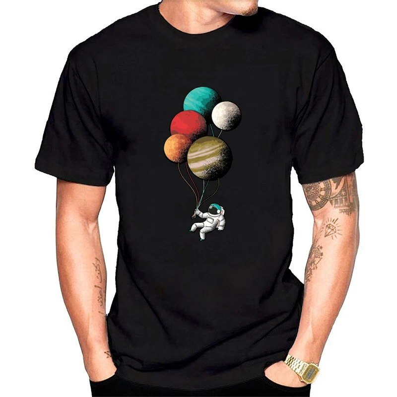 Balionas Planetos Harajuku Animacinių filmų Kosmonautas Mėnulyje Juokinga Spausdinti vyriški marškinėliai trumpomis Rankovėmis Marškinėlius Atsitiktinis Streetwear Marškinėliai Vyrams S5M62