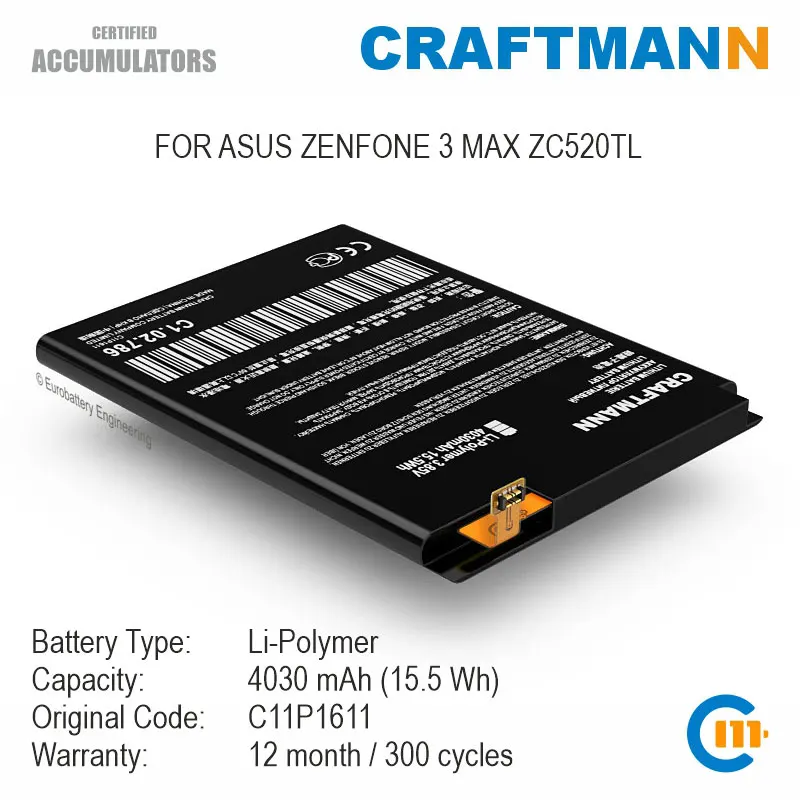 Baterija 4030mAh už ASUS ZENFONE 3 MAX ZC520TL (C11P1611)