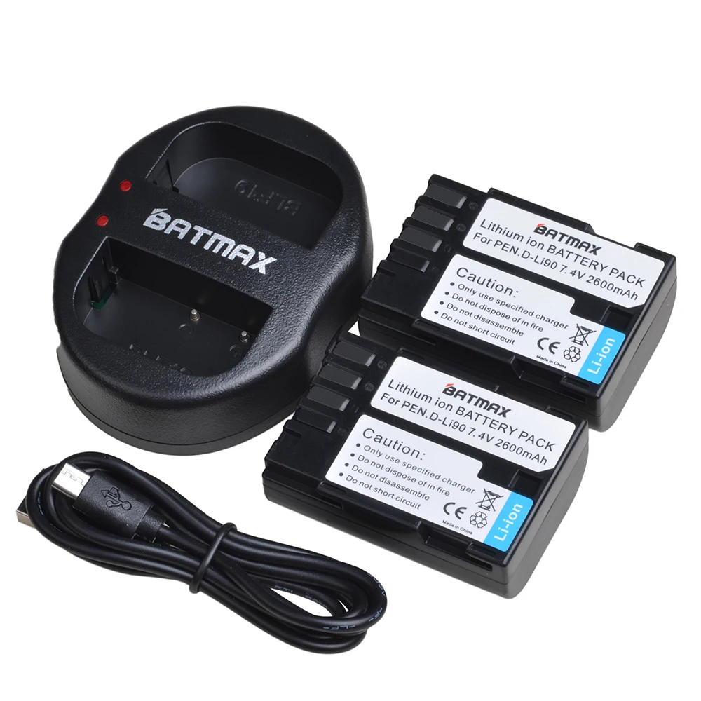 Batmax 2600mAh D-LI90 DLI90 D-LI90 Baterija akku +USB Dual Įkroviklio 