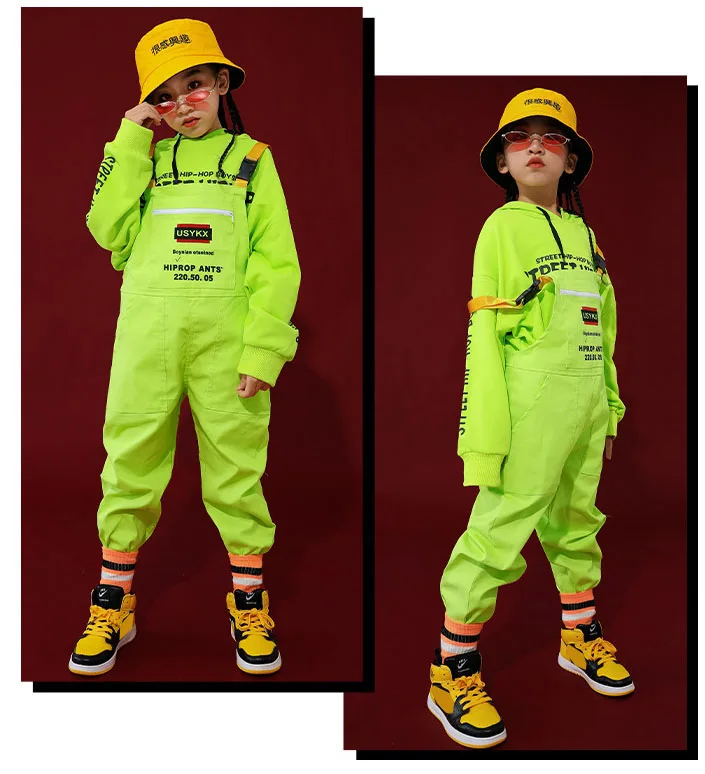 Berniukų, Mergaičių Fluorescencinė Žalia kombinezonai nustatyti hip-hop jumpsuit Kostiumas vaikams kostiumai vaikams mergaitėms Berniukai 6 8 10 12 14 16 Metų