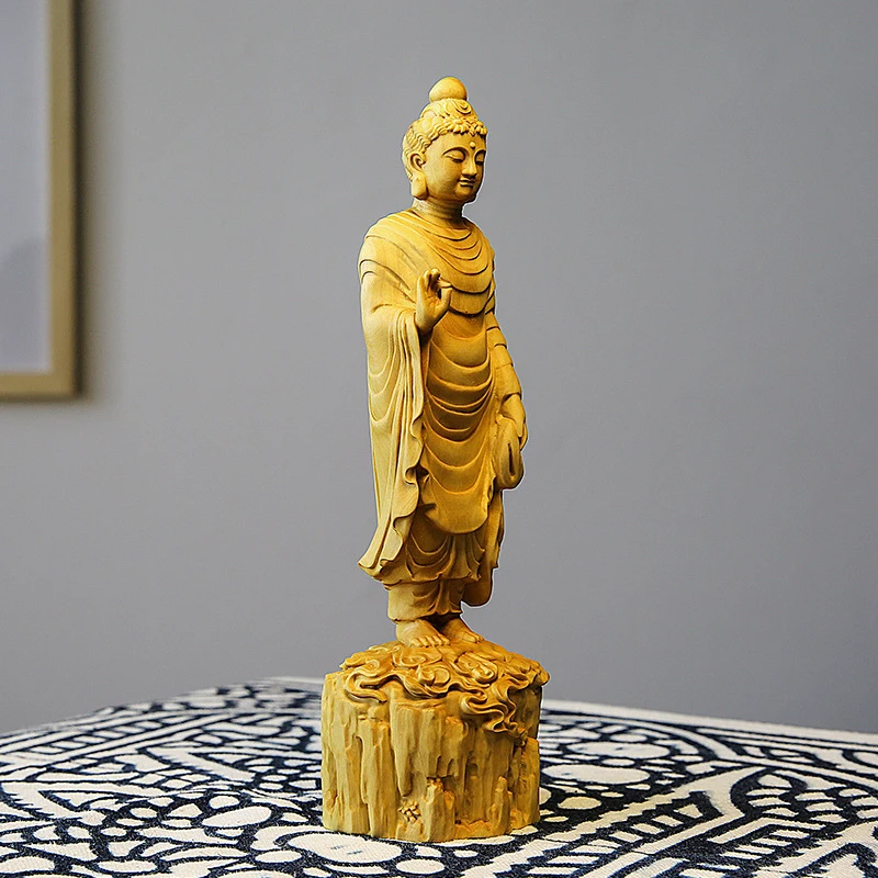 Boxwood 20cm Shakyamuni Budos Skulptūra Medienos Budos Statula Namų Feng Shui Maldos Namų Dekoro