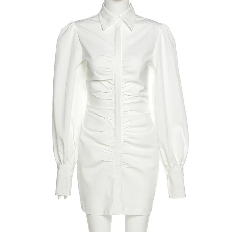 CNYISHE Elegantiškas Pagrindinio Balti Marškiniai, Suknelės Moterims 2020 M. Rudenį Atsitiktinis Office Lady Plisuotos Žibintų Rankovėmis Suknelė Moterų Vestidos