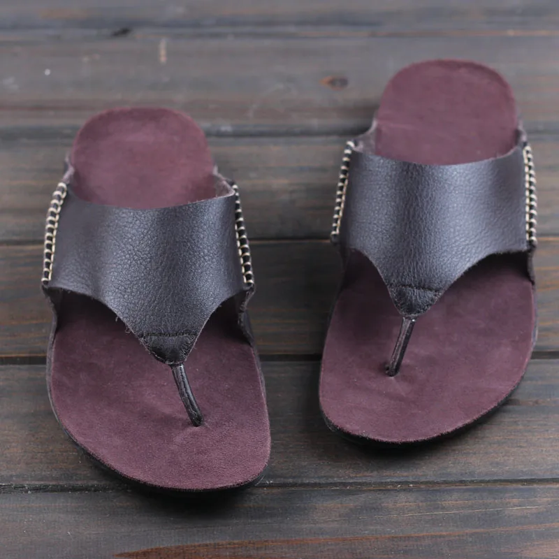 Careaymade-Pirmas sluoksnis odos batus vasaros atsitiktinis flip flop vyrų odos plokščiu dugnu kampas dėvėti sandalai beach batai