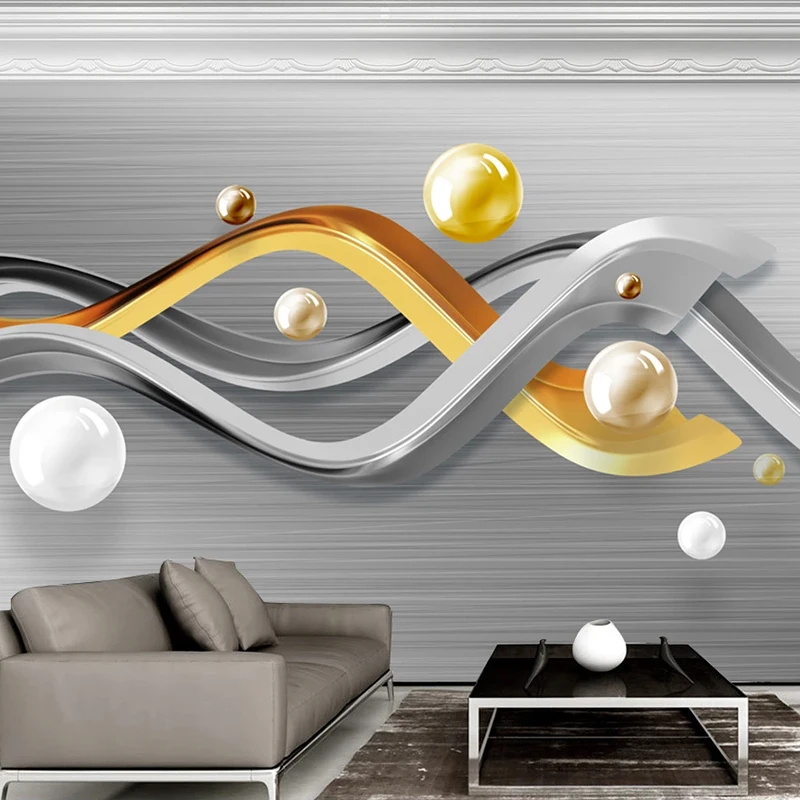 Custom 3D Stereoskopinis Geometrinės Apskritimo, Rutulio Šiuolaikinės Didelės Freskos Gyvenamasis Kambarys su Sofa-lova, TV Foną, Sienos Meno Tapybos Dekoro Tapetai