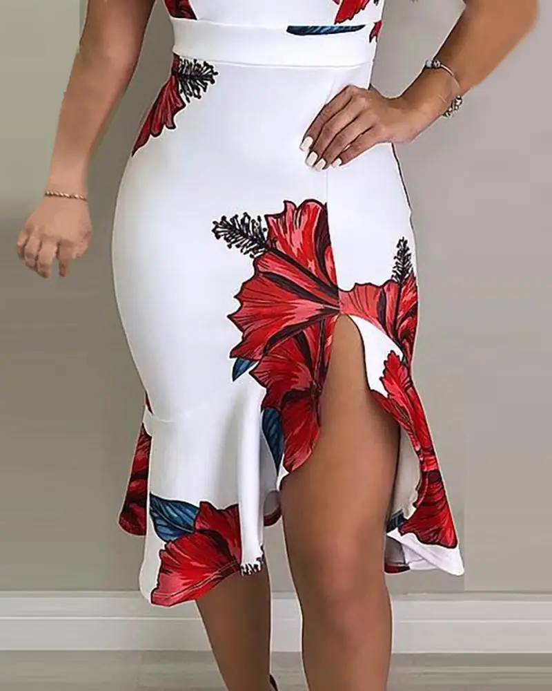 Elegantiškas Boho Gėlių Spausdinti Ritininės Raukiniai Mini Suknelė Moterims Spageti Dirželis V Kaklo Backless Bodycon Suknelė