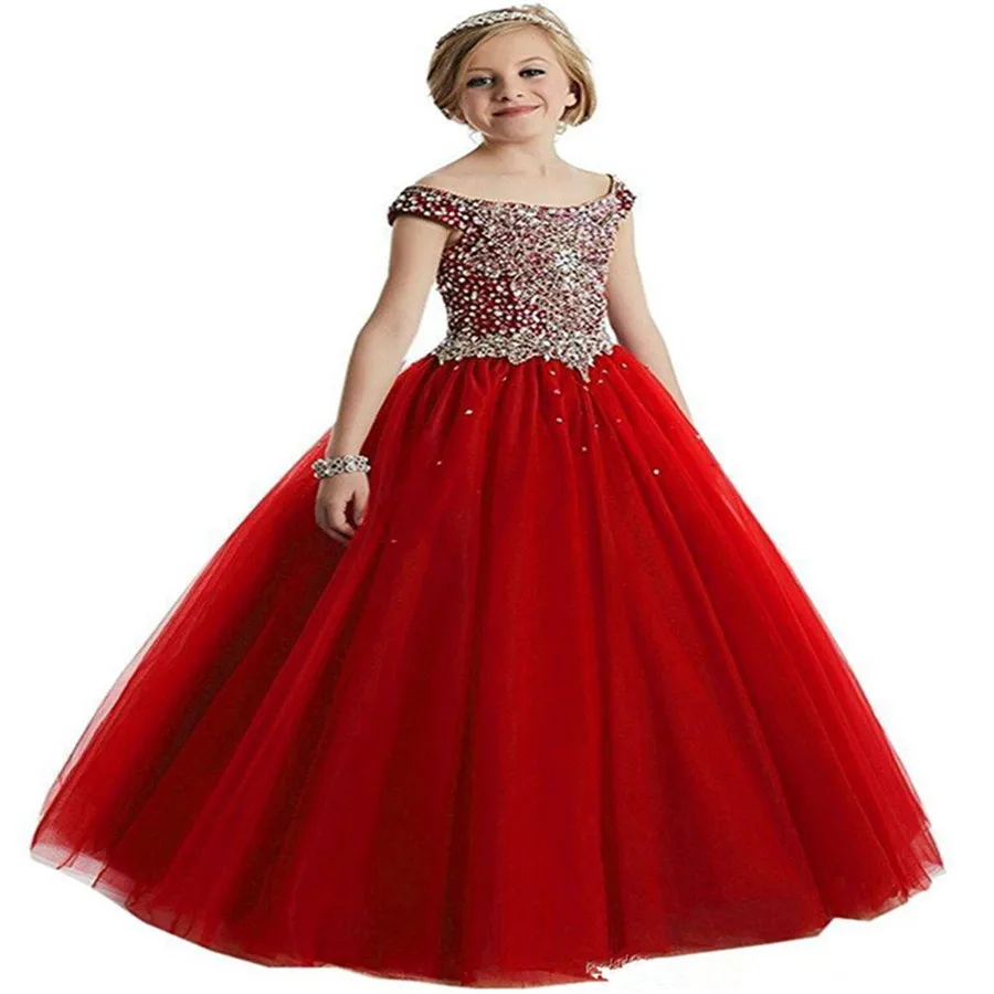 Elegantiškas Karoliukai, Blizgučiai Kristalų Gėlių Mergaitės Suknelė Komunija Kamuolys Suknelė Vaikai Oficialią Dėvėti Vestuvių Merginos Inscenizacija Suknelės