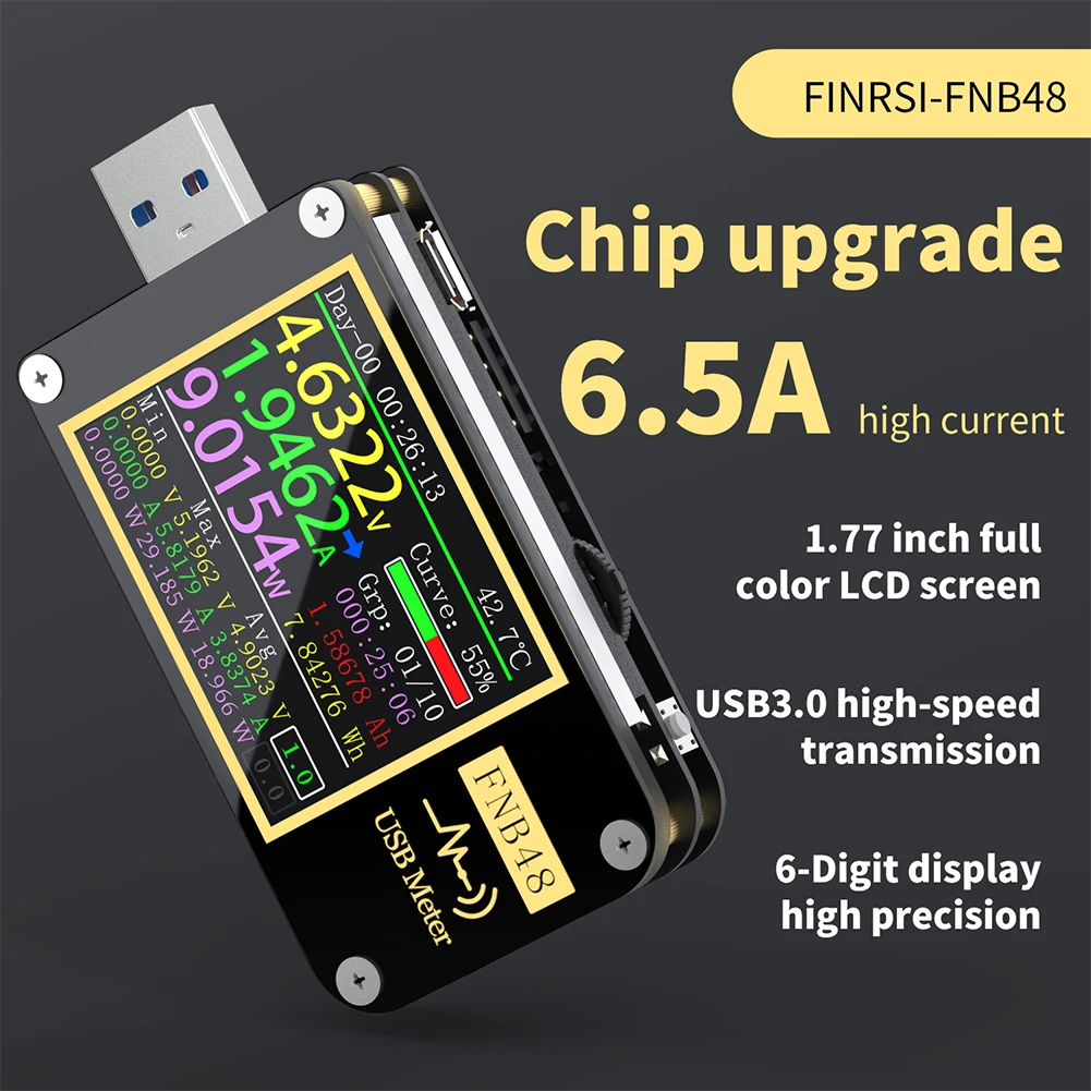 FNB48 Digital Voltmeter Ammeter Greito Įkrovimo Nešiojamas USB Testeris Talpa Matuoklis LCD Ekranas Detektorius Mobiliojo Telefono Tipas PD C
