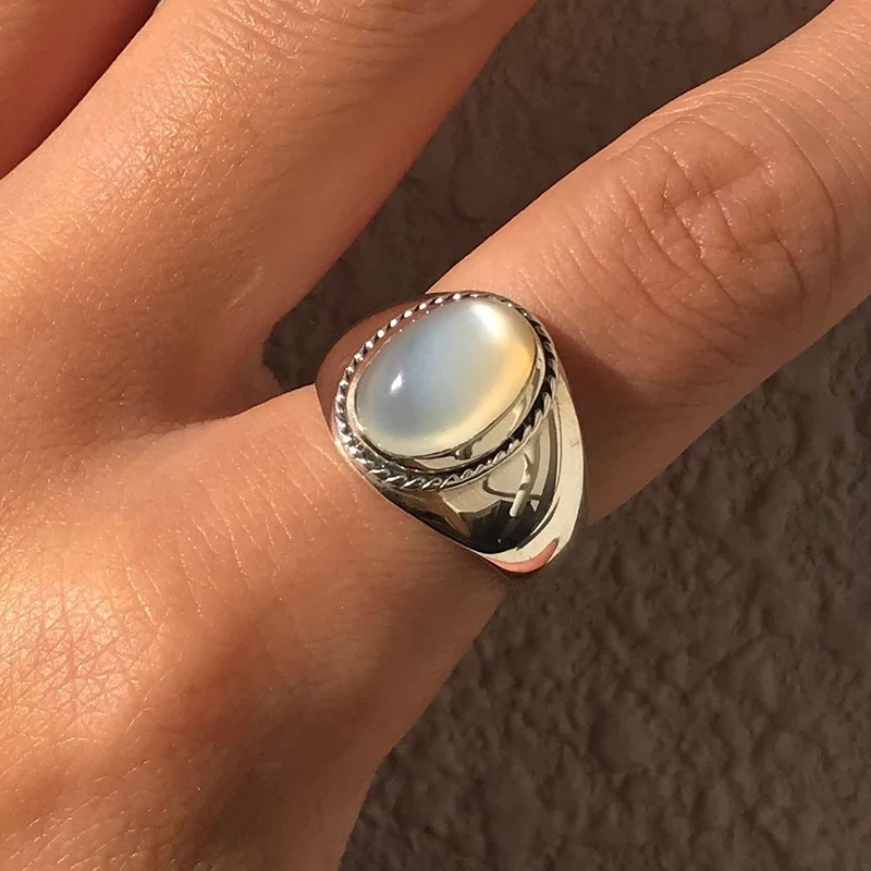 GHIDBK 925 Sterlingas Sidabro Geometrinis Opals Akmens Žiedai Pareiškimą Classic Reguliuojamas Žiedai Moterų Gatvės Stiliaus Žiedas Prašmatnus Papuošalai
