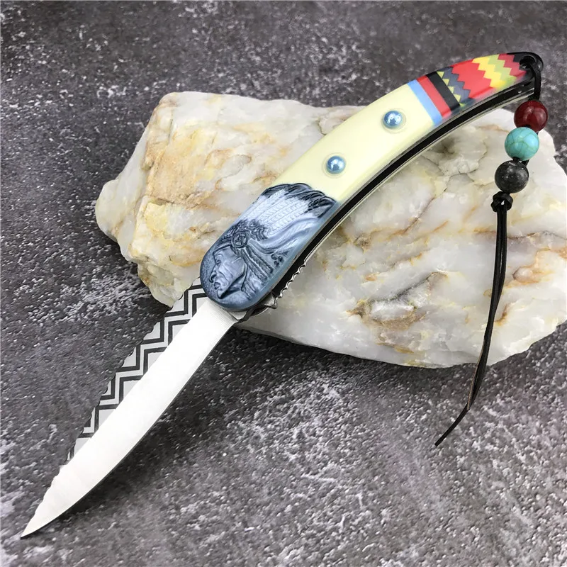 Gimtoji Amerikos Indėnų Stiliaus Sulankstomas Peilis NAUJA EDC Įrankis 440 Nerūdijančio Plieno Ašmenys peiliukas Lauko Medžioklės Stovyklavimo Peilis