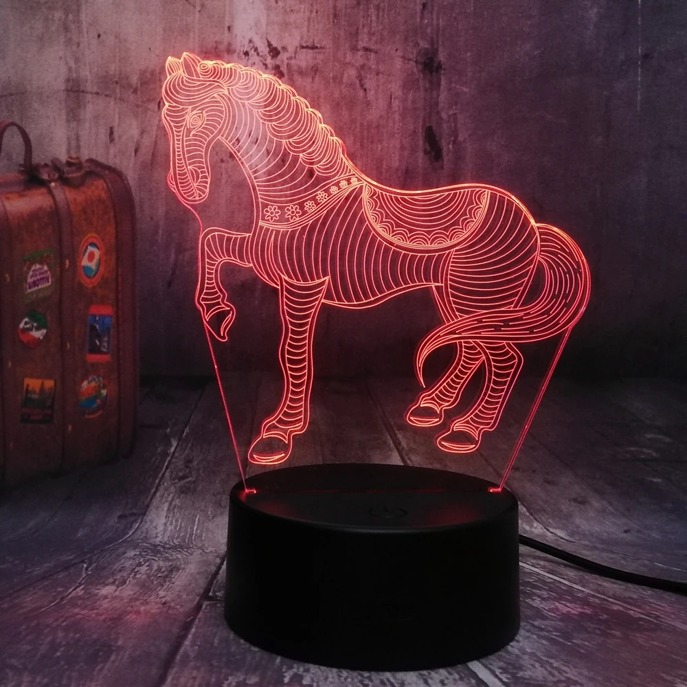 Gyvūnų Arklių 3D Iliuzija LED Nakties Šviesos Vaikai, Berniukas Žaislas 7 Spalvų Keitimas Juostoje Namuose Miegamojo Puošimas Stalo Lempa Gimtadienio, Kalėdų žibintas