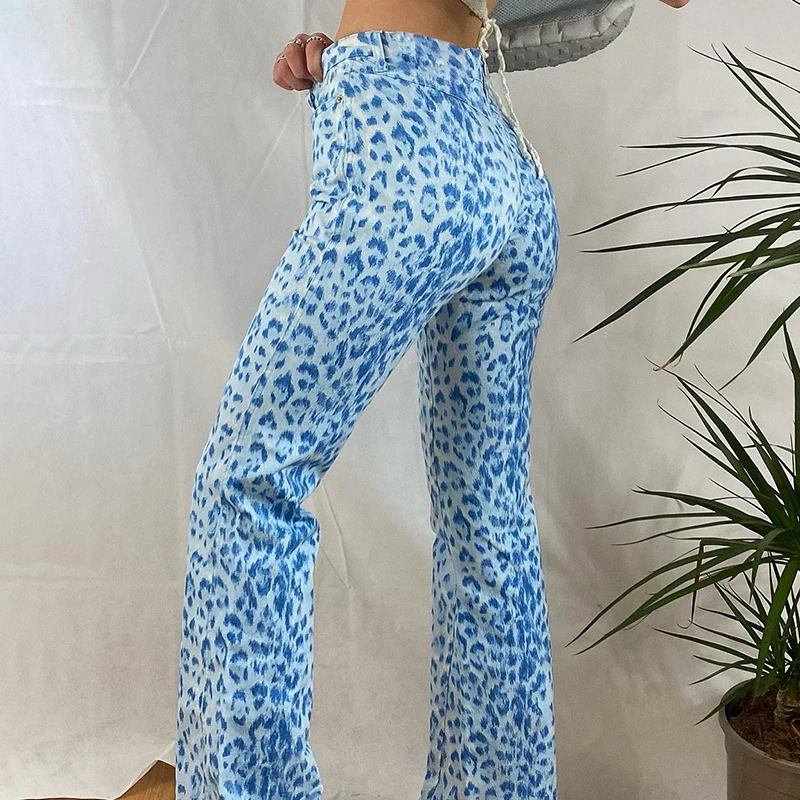 HEYounGIRL Gyvūnų Leopardas Spausdinti Elegantiškas Ilgos Kelnės Ponios Atsitiktinis Derliaus Aukšto Liemens Kelnės Capris Streetwear Y2K Sweatpants