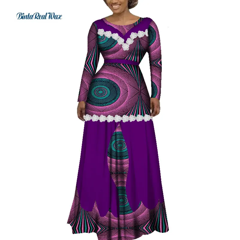 Heidi bazin Riche Moterys Afrikos Drabužių Gėlių Krašto Aplikacijos Ilga Suknelė Šalis Vestidos Dashiki Afrikos Spausdinti Suknelės Moterims WY3541