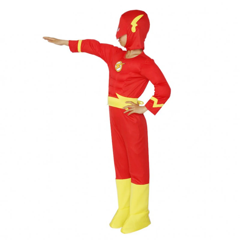 Helovinas raumenų Flash Cosplay Kostiumas kaukė diržas su batai childrenSuperhero Fancy Dress Fantasia Raumenų Kostiumas Kaukė Padalinti