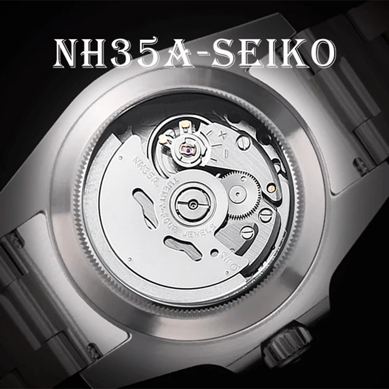 Holuns Prekės Vyrų Laikrodžiai Automatinis laikrodis Japonija NH35A Safyras Vyrų Nerūdijančio Plieno, atsparus Vandeniui Verslo Mechaninis Laikrodis
