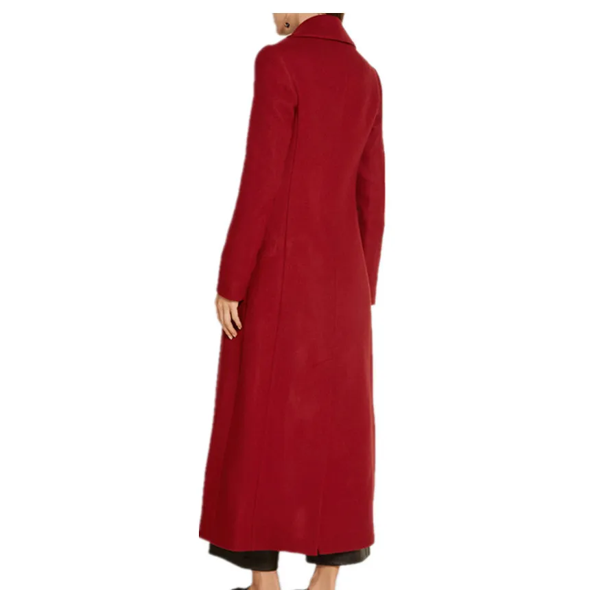 Ilgas Vilnos paltai Moterims Raudonas Atvartas Slim Tirštėti Šiltas Vilnos Mišinys kailis 2020 m. Rudens Žiemos Naujas Mados Vieną Mygtuką Viršutiniai Moterų