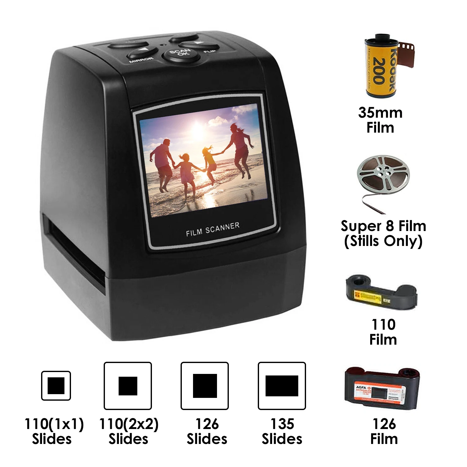 Ispanija Laivybos Nešiojamų 5MP 35mm Neigiamas Film Scanner Neigiamas Skaidrių Foto filmas Konvertuoja USB Kabelis su 2.4