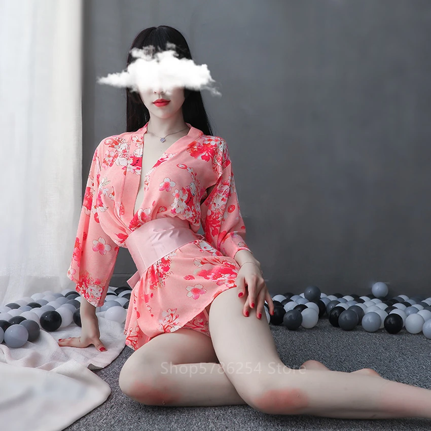 Japonų Kimono Suknelę, Sakura Sexy Mergina Seksualus Kostiumas Geiša Moteris Skraiste Derliaus Haori Trumpas Yukata Cosplay Chalatas Šilko Drabužiai
