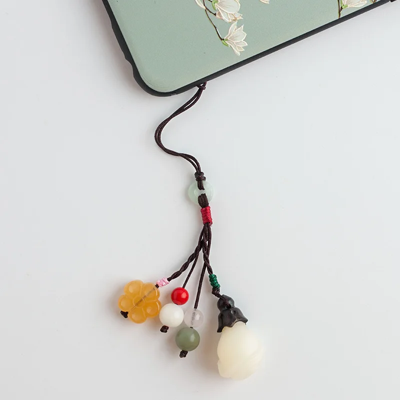 Kinijos elementas gamtos bodhi šaknis drožyba lily rose mobiliojo telefono grandinės pakabukas U disko kabo grandinė maišelį pakabukas užsakymą virvelės