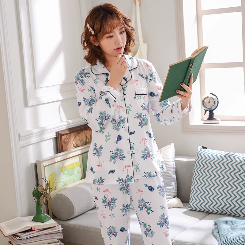 Korėjos Šviežių pajama komplektai moterų medvilnės ilgomis rankovėmis atsitiktinis sleepwear ponios pižamos kostiumas rudenį, žiemą karšto pardavimo 2019