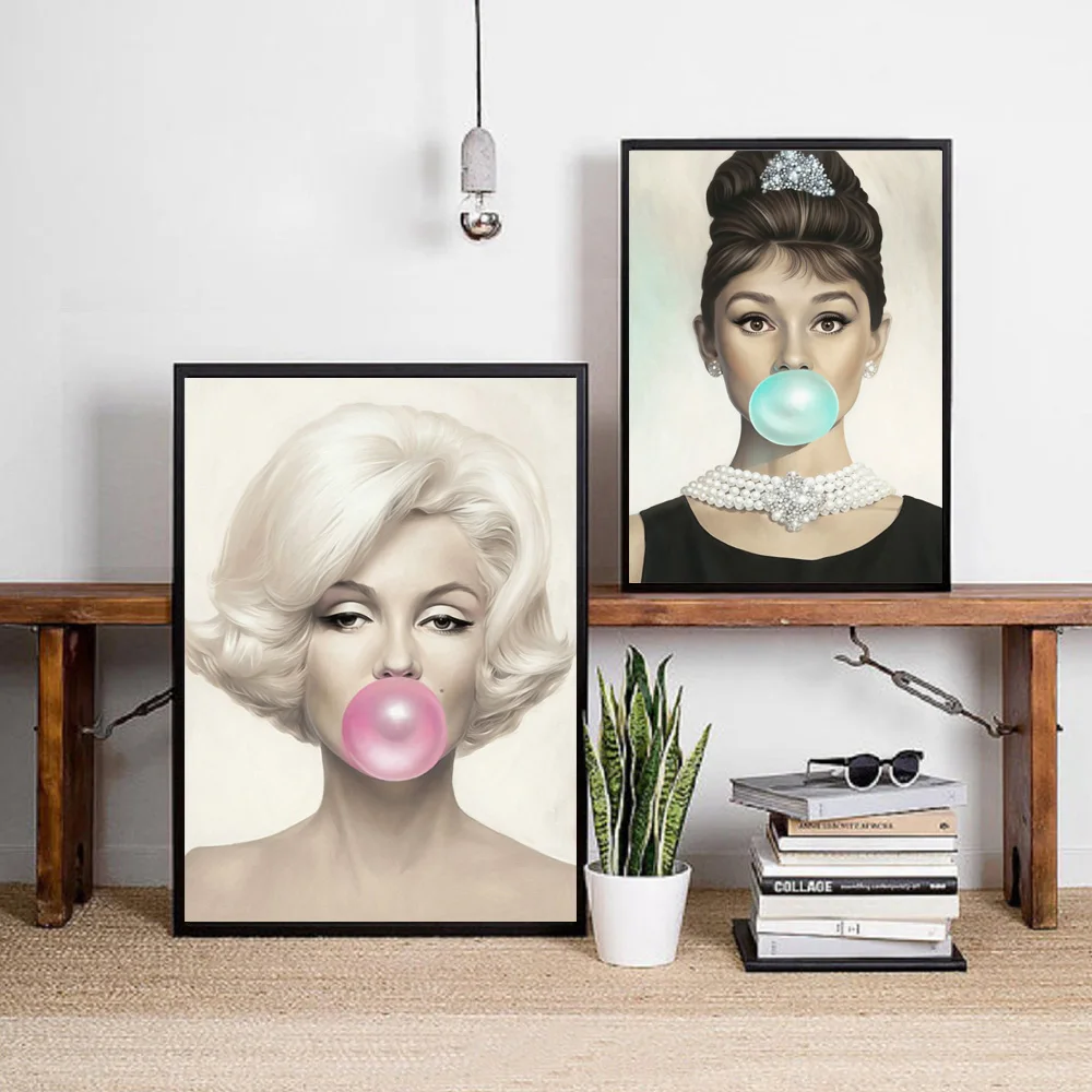 Kramtomosios gumos meno plakatas Marilyn drobės tapybos Monroe sienos meno spaudinius ir plakatai modernios sienos kambarį dekoruoti paveikslai