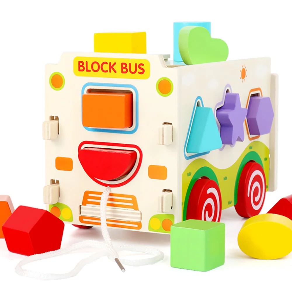 Kūdikių Mediniai Blokai Rungtynės Žvalgybos Blokuoti Autobusų Formos Rūšiavimo Pažinimo Atitikimo Vaikai Vaikai Eductional Žaislai