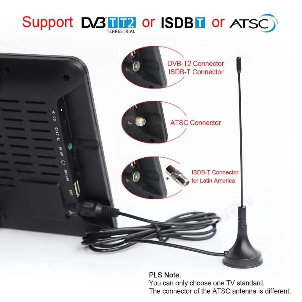 LEADSTAR 9 colių Nešiojamas TV DVB-T2 ATSC ISDB-T tdt Skaitmeninės ir Analoginės mini mažų Automobilių Televizijos Rėmimo USB TF PVR MP4 H. 265 AC3