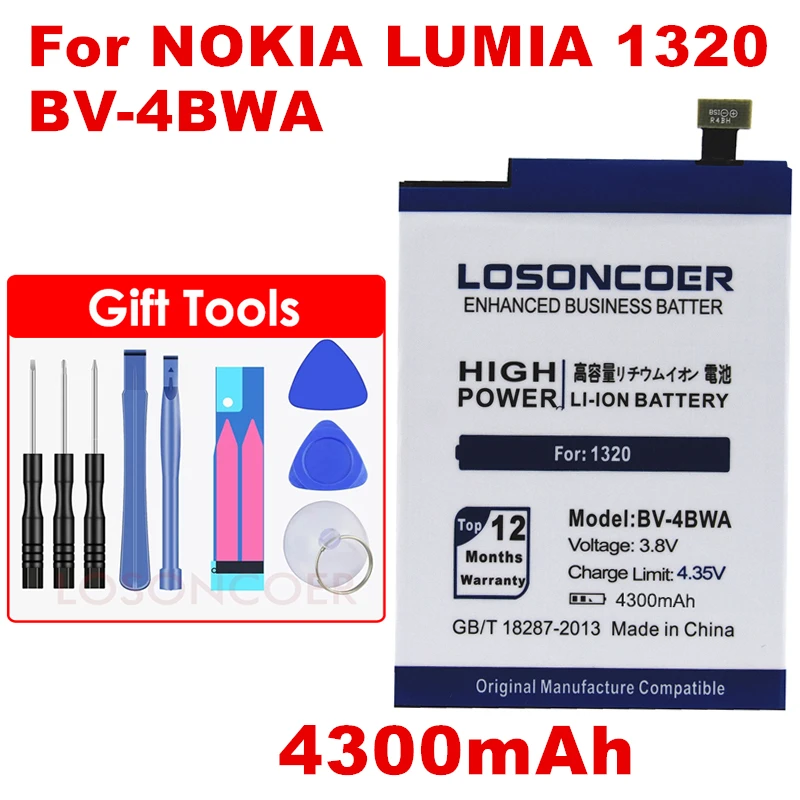 LOSONCOER 4300mAh BV-4BWA / BV 4BWA / BV4BWA 3.8 V Pakeitimo Li-Polimero Baterijos Nokia Lumia 1320 Baterijos