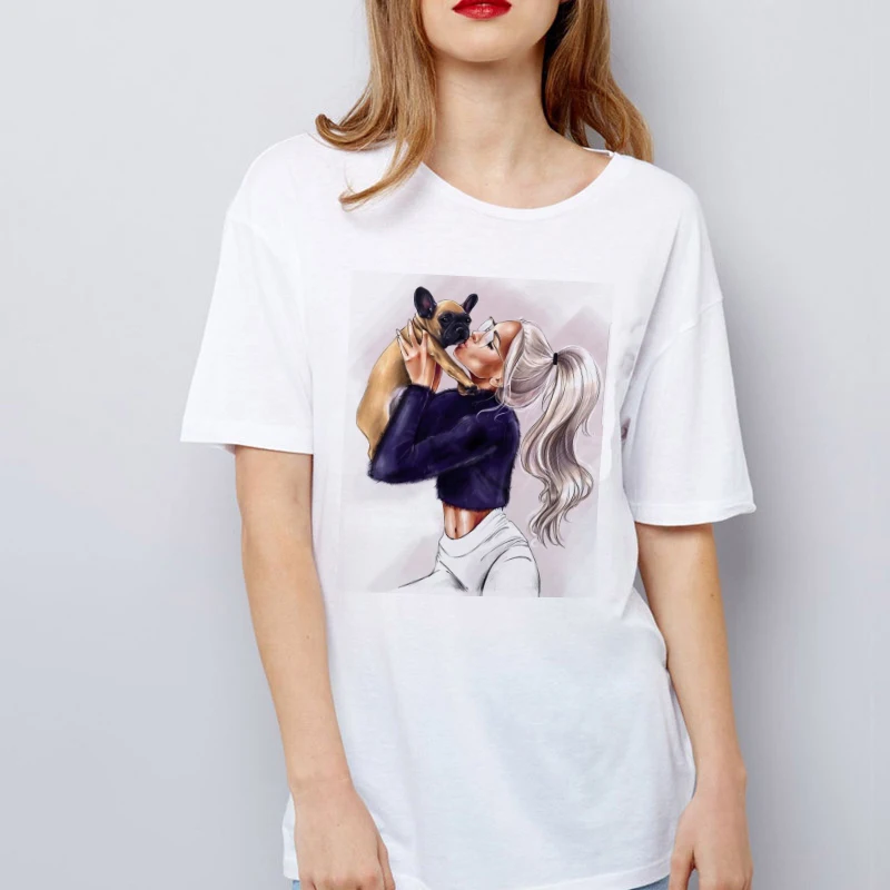 LUSLOS 2020 Moden Mergina Šunų Mylėtojas Moterų marškinėliai Vasarą Moterys korėjos Mados Drabužių Streetwear Moterų 
