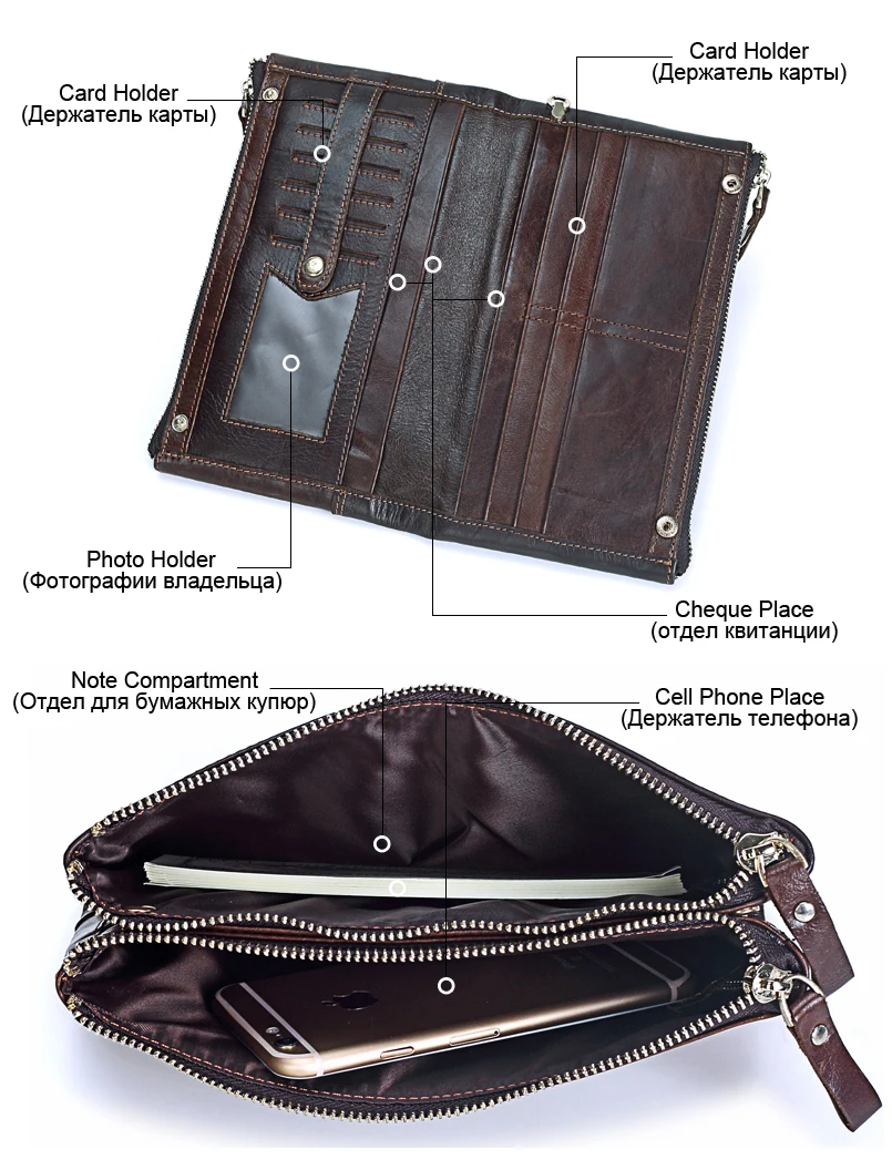 MISFITS Vyrai prekės Organizatorius piniginės natūralios odos dvigubas užtrauktukas sankabos krepšys vyras karvės oda Ilgai rankinėje Multi-funkcija telefono krepšys
