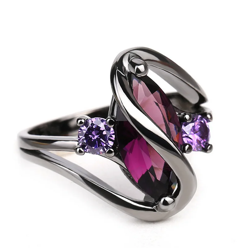 Mados Boho Prabangių Senovinių Kristalų Juoda ir Violetinė Žiedų Ovalo formos Cirkonis Moterų Žiedai, Vestuvių, Sužadėtuvių