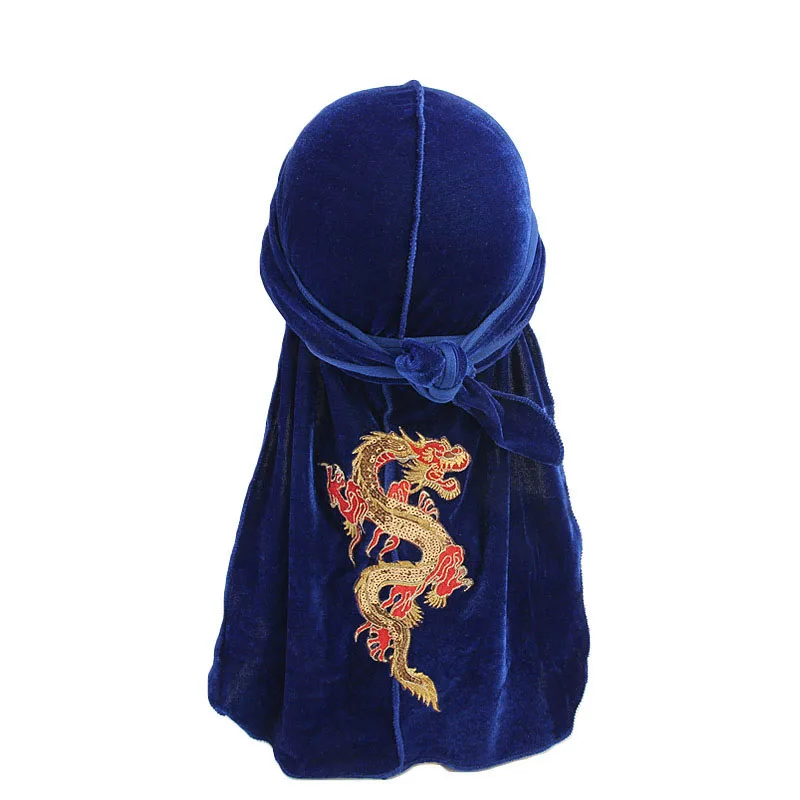 Mados Dizaineris Aksomo Durags Vyrų Dragon Modelis Durags Headwrap Lankelis Juoda Ilga Uodega Doo-Skudurai Pirate Hat Banga Kepurės