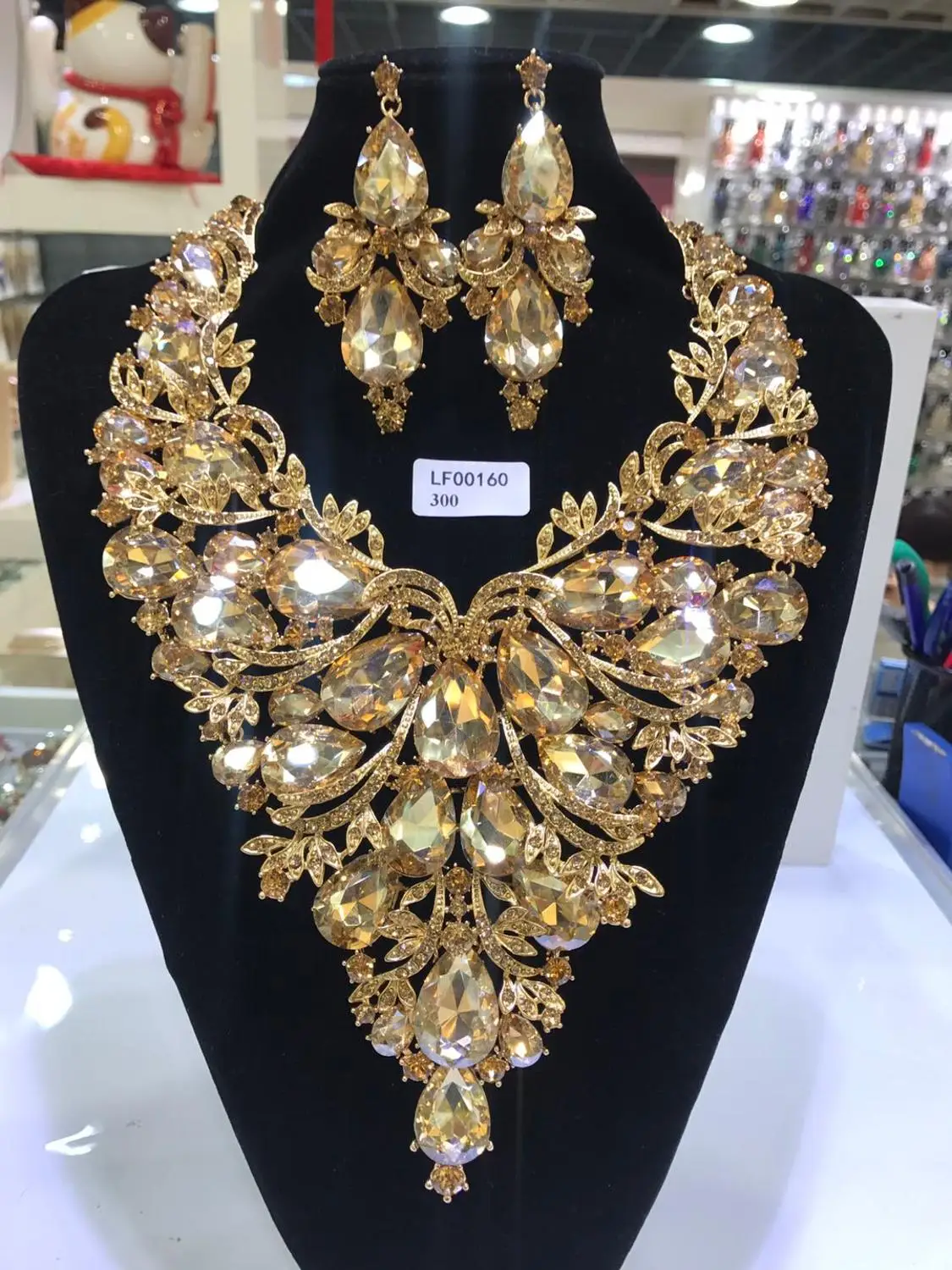 Mados Fine Jewelry Nustatyti Dubajus Krištolo Karoliai & Auskarai Vestuvių Spalvotų Prabanga Kalnų Krištolas Aukso Papuošalų Rinkinys