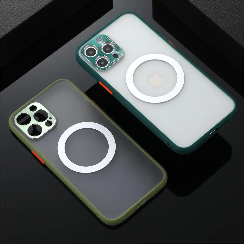 Magsafe Belaidžio Įkrovimo Prabanga Telefono dėklas Skirtas iPhone 11 12 Mini Pro Max Skaidrus Matinis apsauginis Kameros Lęšio Dangtelį