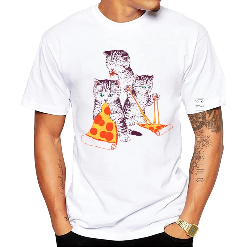 Medvilnės Naujausias Juokinga Pica-Kačiukai Vyrų T-Shirt Katės Pica Spausdintos Grafikos Marškinėlius Trumpomis Rankovėmis O-Kaklo Kietas Tee Hipster Viršūnės