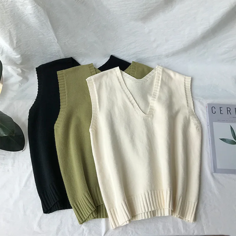 Megztas liemenė moteriška 2019 m. rudenį naujų megztinis liemenė, moterų megzti rankovėmis v-kaklo, berankovė liemenė vientisos spalvos liemenė moteriški drabužiai