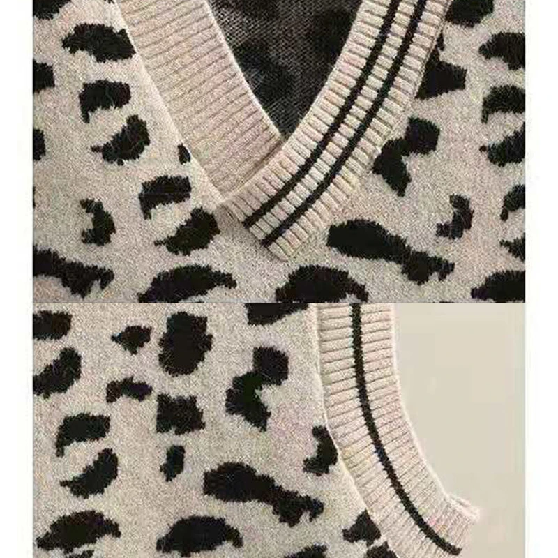 Megztinis be Rankovių Leopard Megztus Liemenė Moterims Atsitiktinis Derliaus Minkštas Megztinis V-Kaklo 2020 M. Pavasarį, Rudenį Marškinėliai Moterims, Moteriška