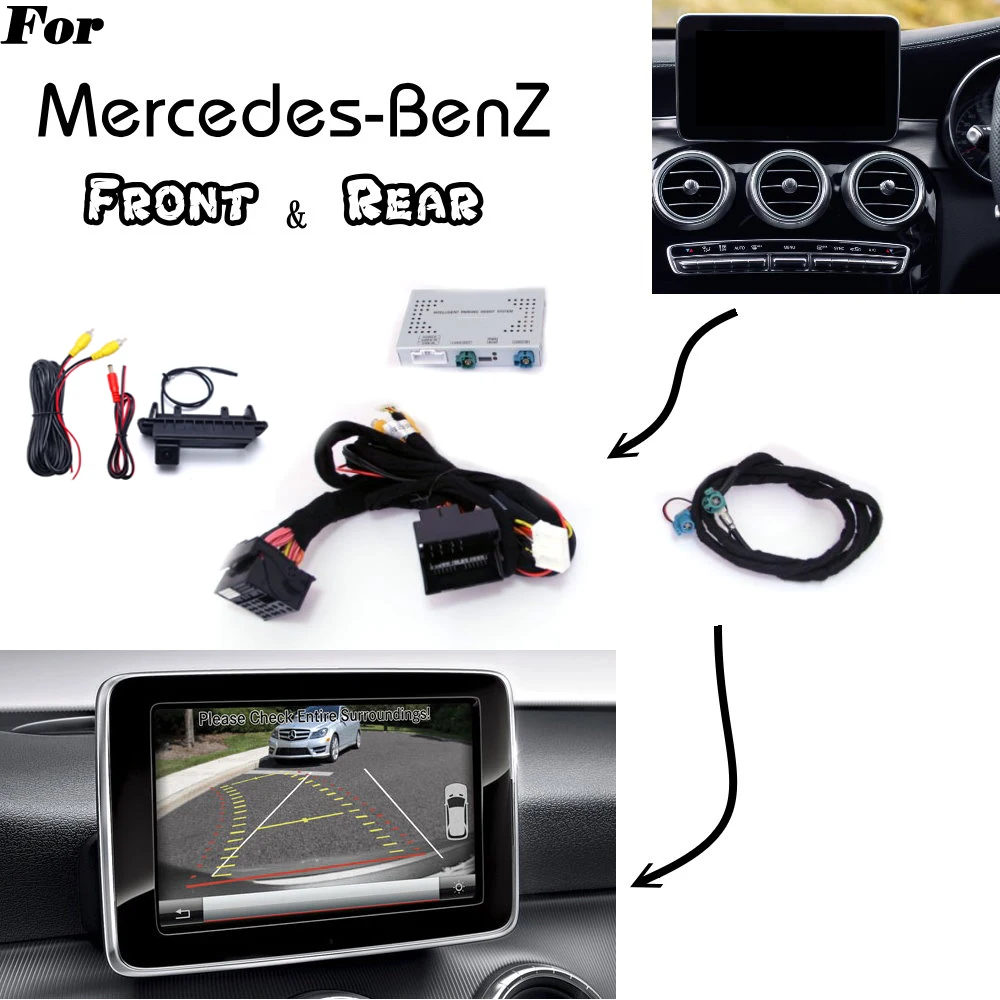 Mercedes Benz Grįžtamieji automobilių Stovėjimo aikštelė Dekoderis Priekiniai Bakcup Galinio vaizdo kamera, Ekranas sąsaja Klasė A B C E M S ML CLA CLS GLA GLA GLK
