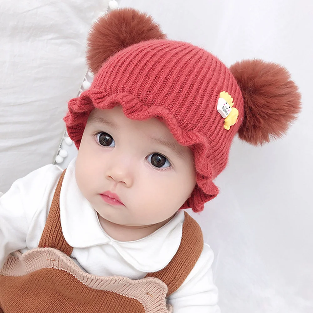 Mielas Pompom Kamuolius Kūdikių skrybėlę Mergaitės Berniukai Žiemą Šilta Megzta kepurė Lauko Dangtelis