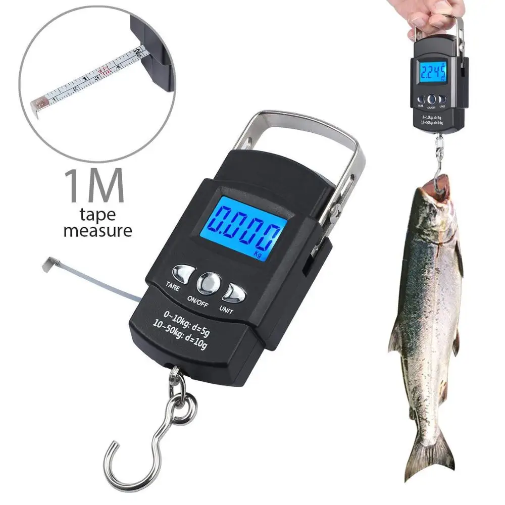 Mini 50kg Kišenėje Masto Sveria Elektroninėmis Balansas Skaitmeninis LCD Ekranas Žuvų Kablio Kabinti Žvejybos Matavimo Juostos, Liniuotės