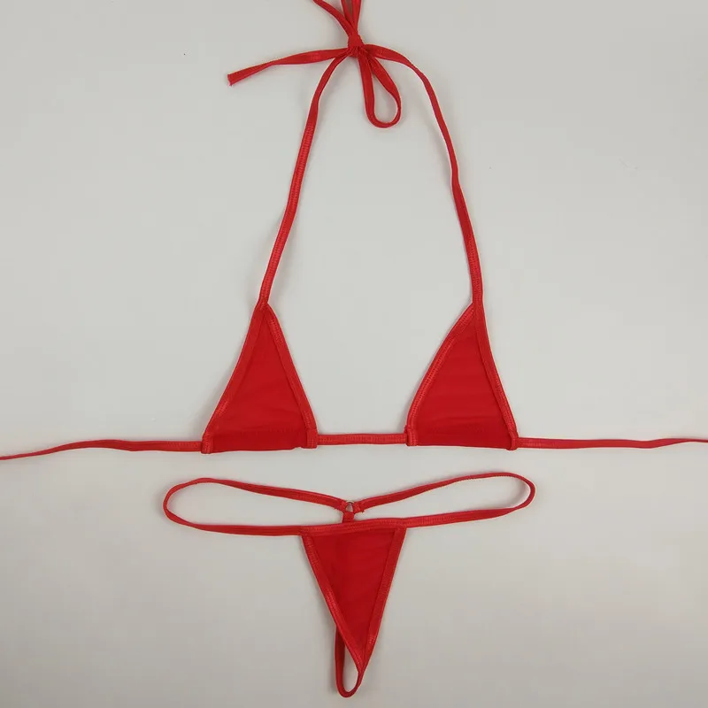 Mini, Mikro Bikinis Nustatyti Moterų Medvilnės Tinklelio Permatomas Seksualus Maudymosi Kostiumėliai, Bathingsuit Tvarstis Maudymosi Kostiumėlis Beach Trikampis Viršų Thong String