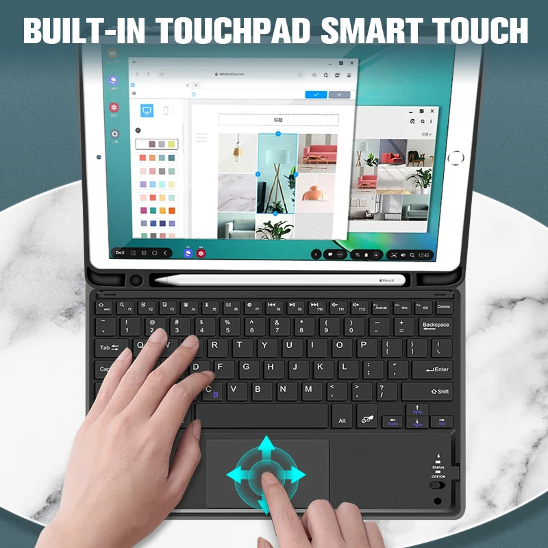 Minkštos TPU Keyboard Case for iPad 8 Kartai su Pieštukas Turėtojas Touchpad 