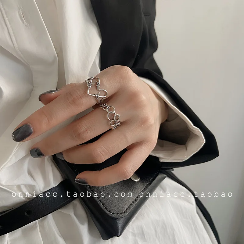 Modelis šypsena tuščiaviduriai širdies kryžiaus meilės žiedas moterų rodomuoju pirštu ins šalto Tailando 2020 m. mados asmenybės anello anelli donna anelli