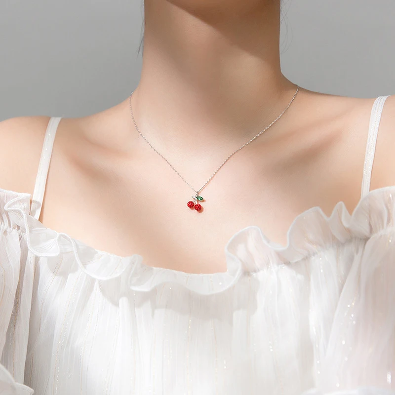 Modian Madinga 925 Sterlingas Sidabro Vaisių Red Crystal Vyšnių Pakabukas Karoliai Moterų Nuorodą Grandinės Karoliai Originalus Fine Jewelry