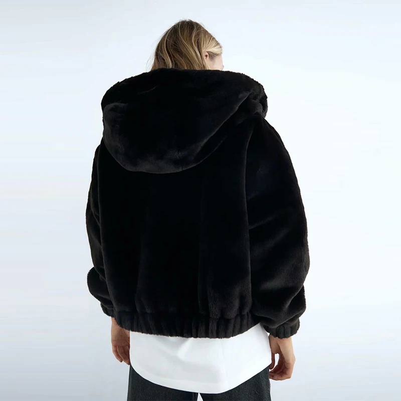 Moterų Gobtuvu Striukė Dirbtiniais Kailiais Negabaritinių Dangomis, Dirbtinis Kailis Juodas Moterys Outercoats Rudens Žiemos Za2020 Storas Šiltas Outcoats