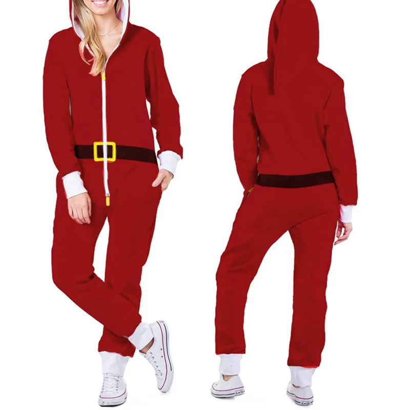 Moterų Jumpsuits Kalėdų Romper Žiemos Pižama ilgomis Rankovėmis su Užtrauktuku Aukšto Kaklo Skrybėlę Išlaikyti Šiltas Mergina Drabužių Patenka Sleepwear