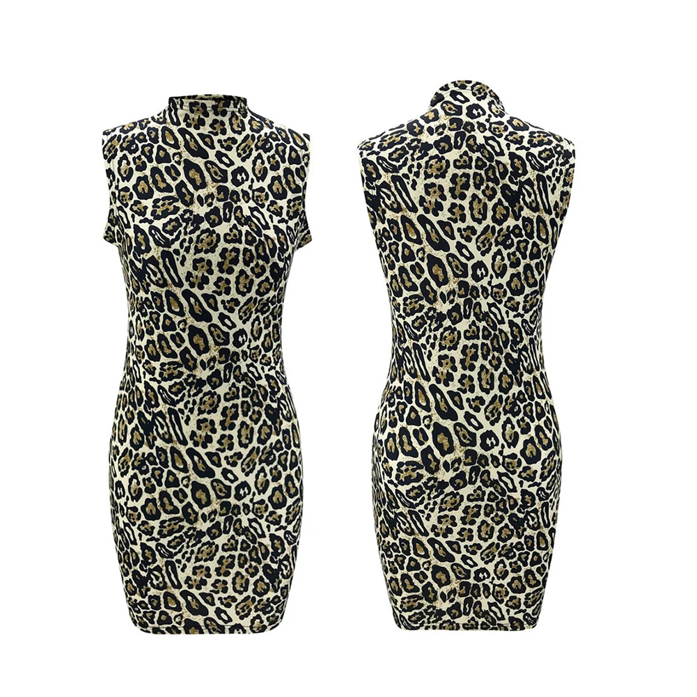 Moterų Leopard Trumpa Mini Suknelė, Mados Slim Kamufliažas Rankovių Golfo Trumpą Suknelę Atsitiktinis Seksualus Bodycon Vestidos de mujer