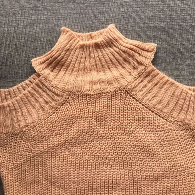 Moterų Vaikai Derliaus Ilgomis Rankovėmis Megzti Megztinis Ponios Orange Turlteneck Megztinis Dryžuotas Off Peties Megztinis