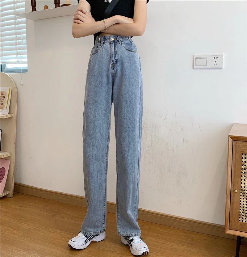 Moterų džinsus retro stiliaus plati koja aukšto juosmens slim straight 2020 naujas mados slim juoda mopping kelnės